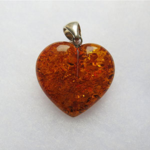 Pendentif gros coeur ambre - bijou ambre et argent